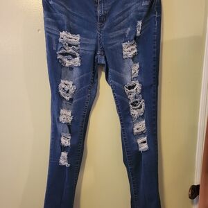 Ripped Blue Skinny Jeans for Women